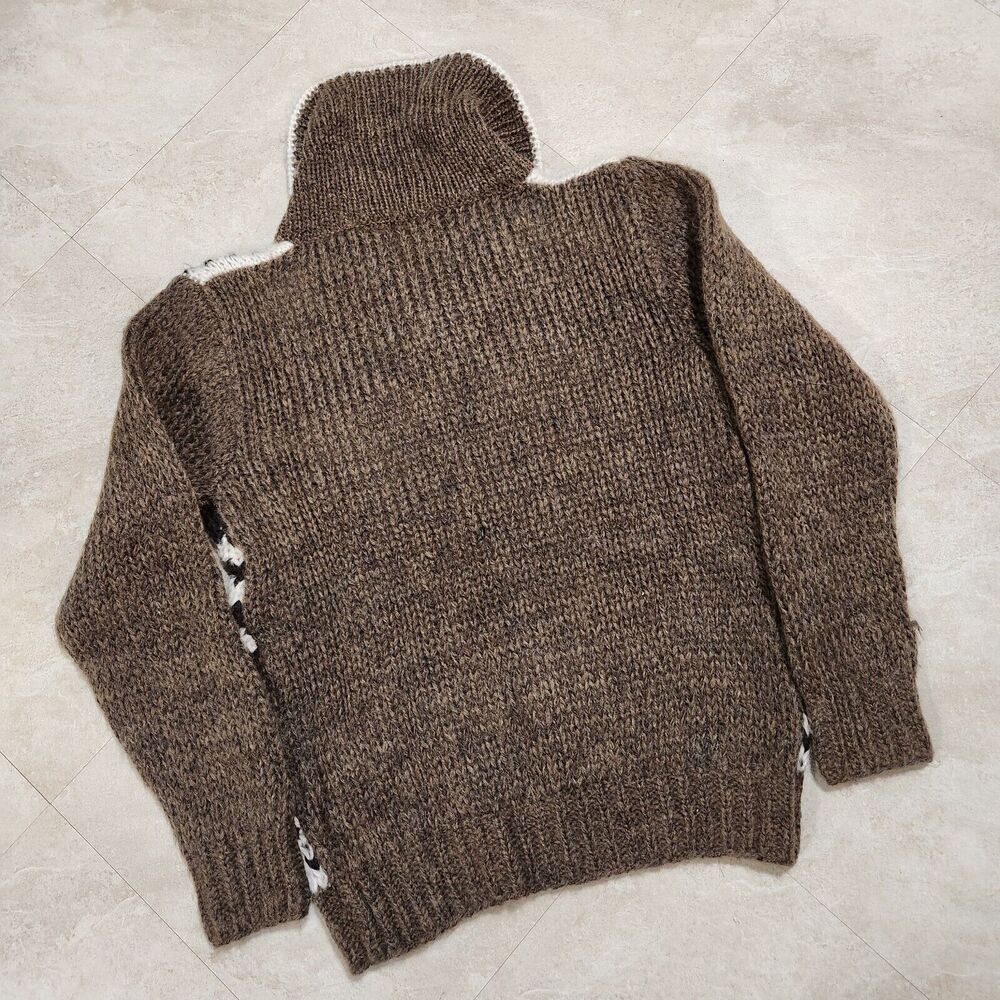 VTG Hand Knit Cowichan Thunderbird Mens M Medium Shawl Collar Eagle‎ Sweater - Picture 10 of 10